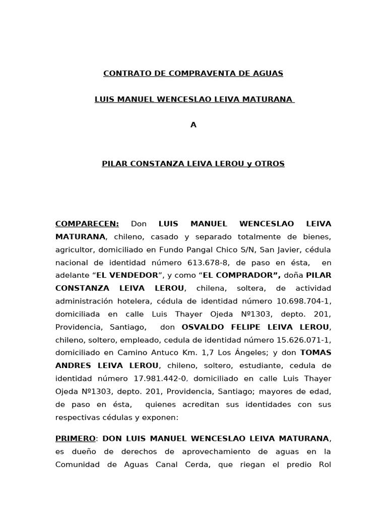 Contrato de Compraventa de Derechos de Agua | PDF | Derecho privado ...