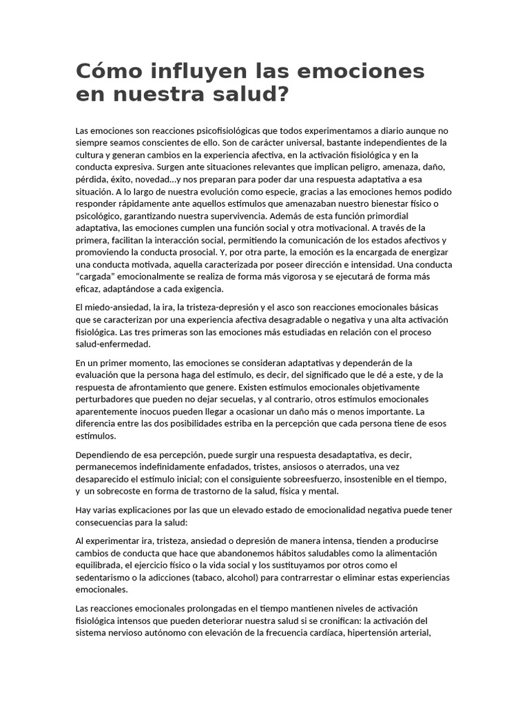 Cómo Influyen Las Emociones en Nuestra Salud | PDF | Las emociones ...