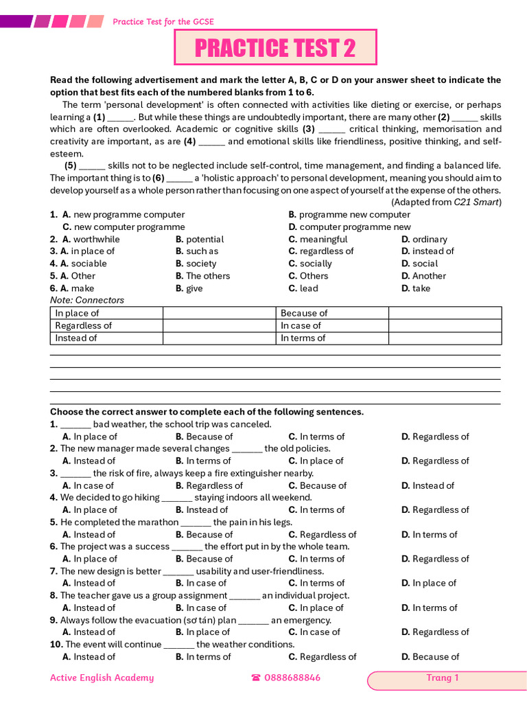 GCSE Personal Development Practice Test | PDF | Volunteering | Thought