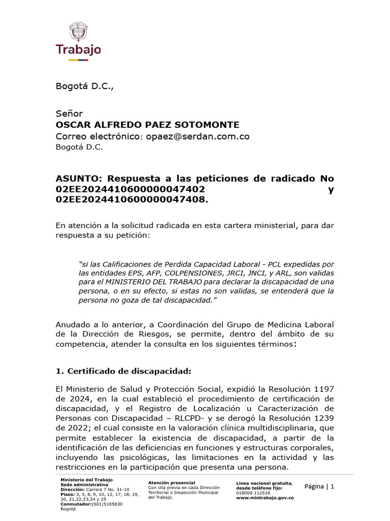 Certificación de Discapacidad en Colombia | PDF | Documento de ...