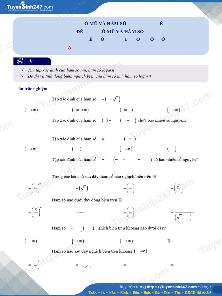 de Thi BTVN Ham So Mu Va Ham So Logarit Tiet 2 1699525242 | PDF