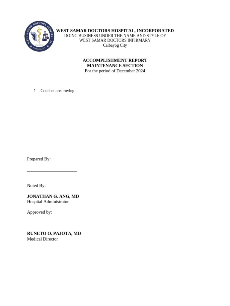 West Samar Doctors Infirmary Report | PDF