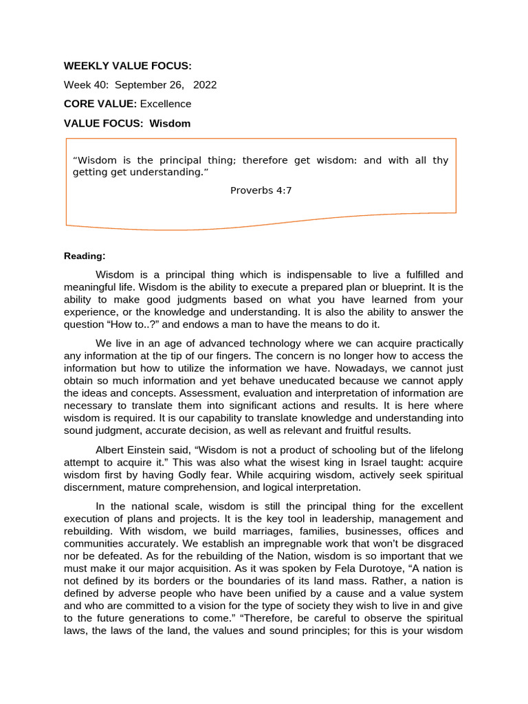 Wisdom: Key to Excellence and Growth | PDF | Wisdom | Knowledge