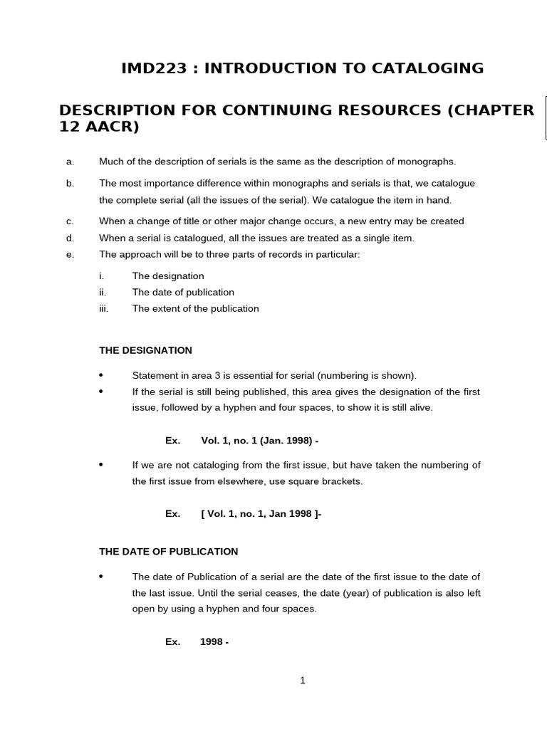 Cataloging Continuing Resources Guide | PDF | Economics | Economies