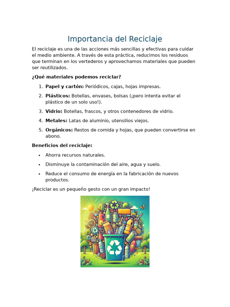 Importancia Del Reciclaje | PDF
