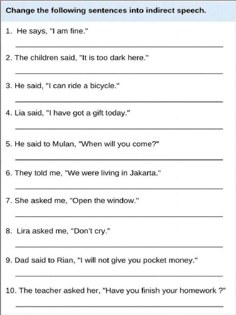 Indirect Speech Transformation Exercises | PDF
