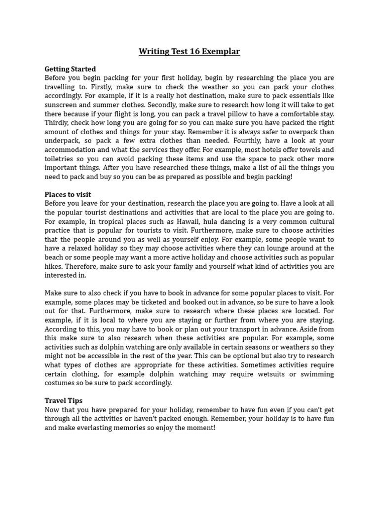 Writing Test 16 Exemplar | PDF