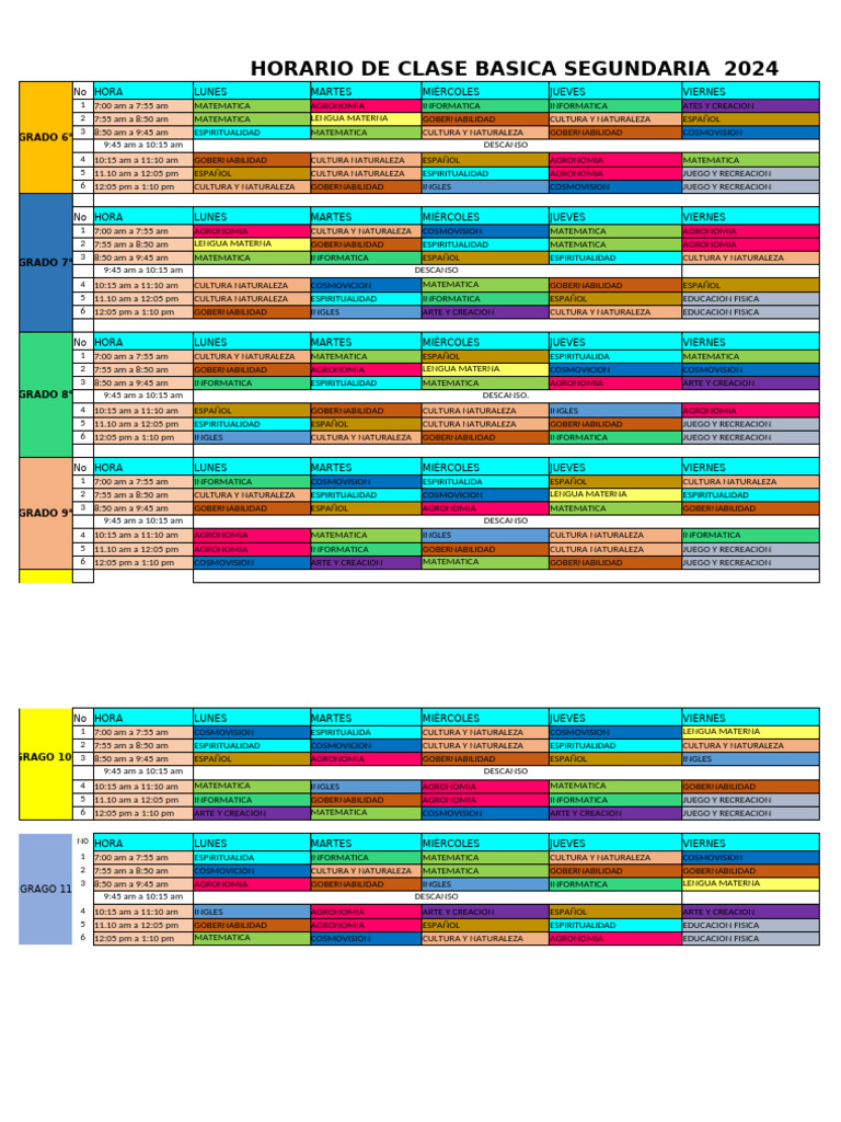 Horario Clases Básica Secundaria 2024 | PDF | Idiomas del Reino Unido
