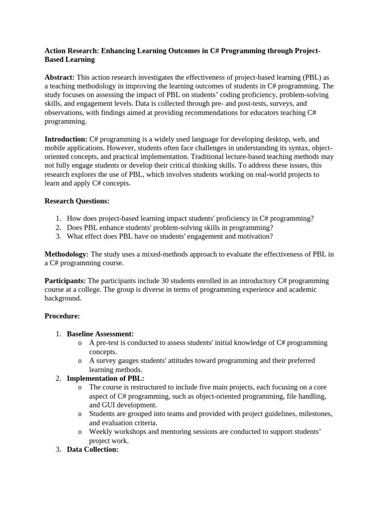 Action research c programming pdf project based learning computer