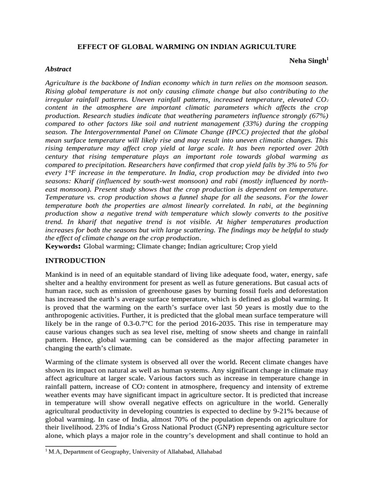 Impact of Global Warming on Indian Agriculture | PDF | Climate Change ...