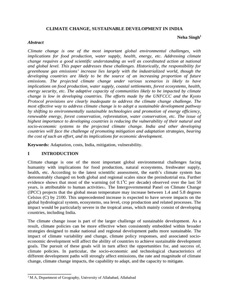 Climate Change and Sustainable Development in India | PDF | Greenhouse ...