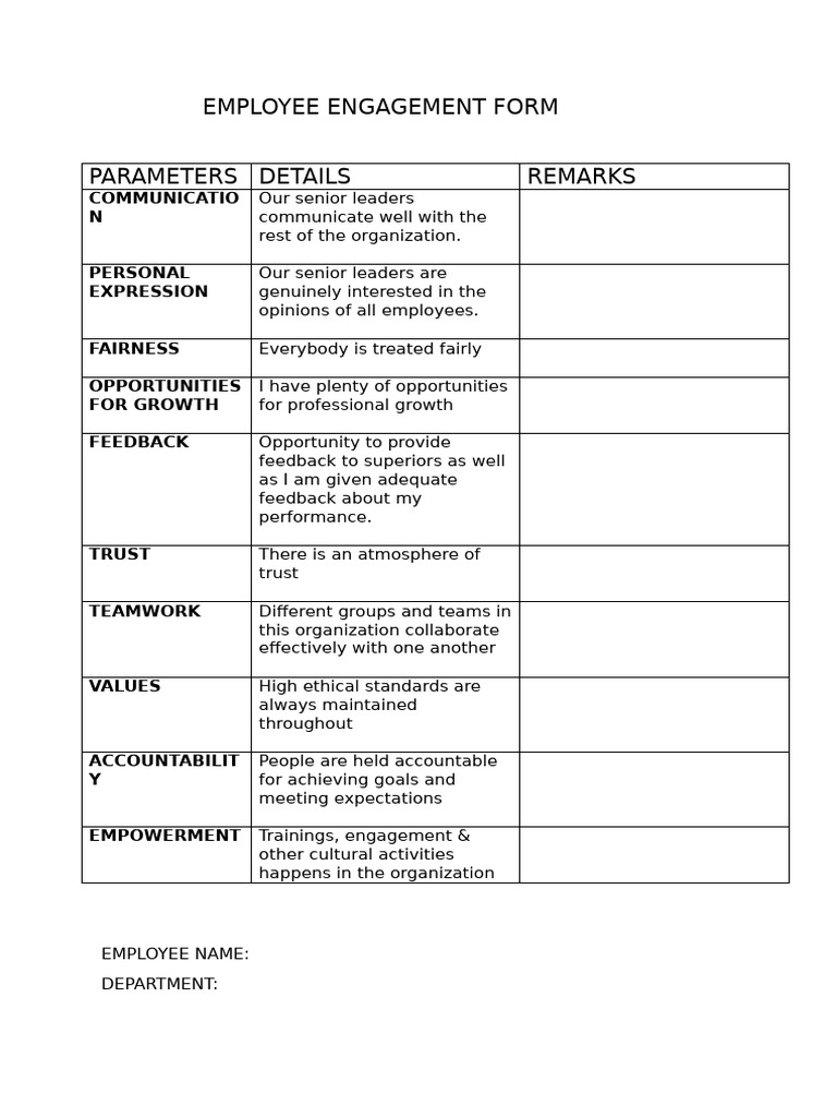 Employee Engagement Assessment Form | PDF