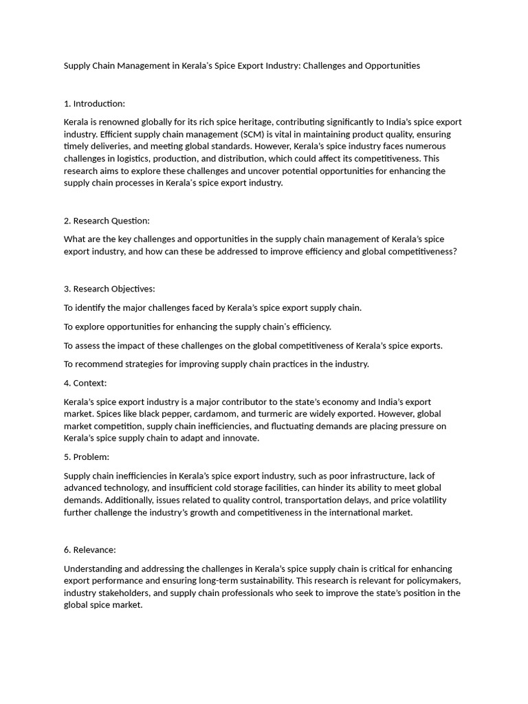 Kerala Spice Export SCM Challenges & Opportunities | PDF | Supply Chain ...