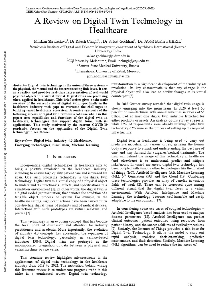 Digital Twin Technology in Healthcare Review | PDF | Machine Learning ...