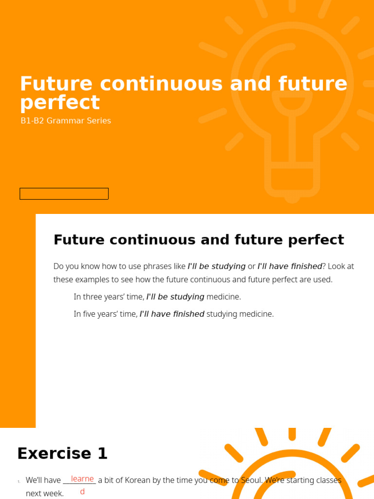 Future Continuous and Perfect Tenses Guide | PDF | Grammar | Linguistics