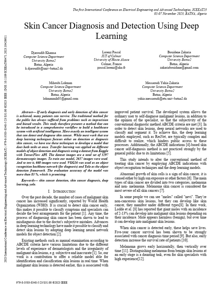 Deep Learning for Skin Cancer Detection | PDF | Melanoma | Deep Learning