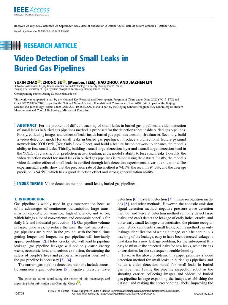 Video Detection of Small Leaks in Buried Gas Pipelines | PDF | Leak | Gases