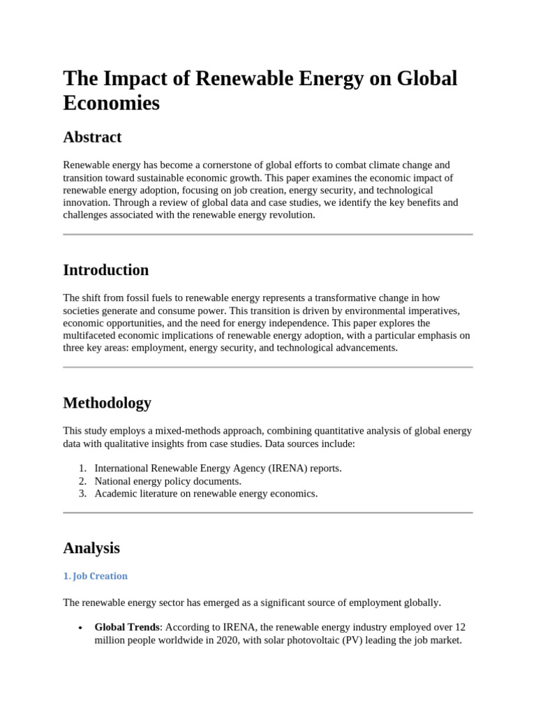 The Impact of Renewable Energy On Global Economies | PDF | Renewable ...