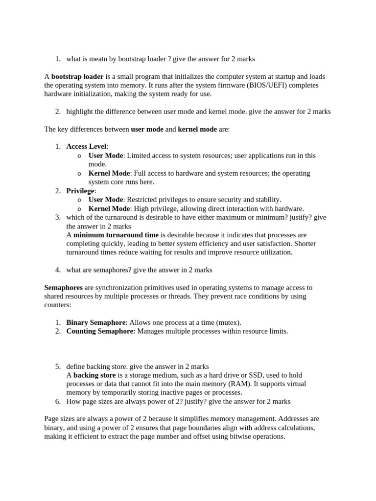 IOS Answer Key | PDF | Kernel (Operating System) | Process (Computing)