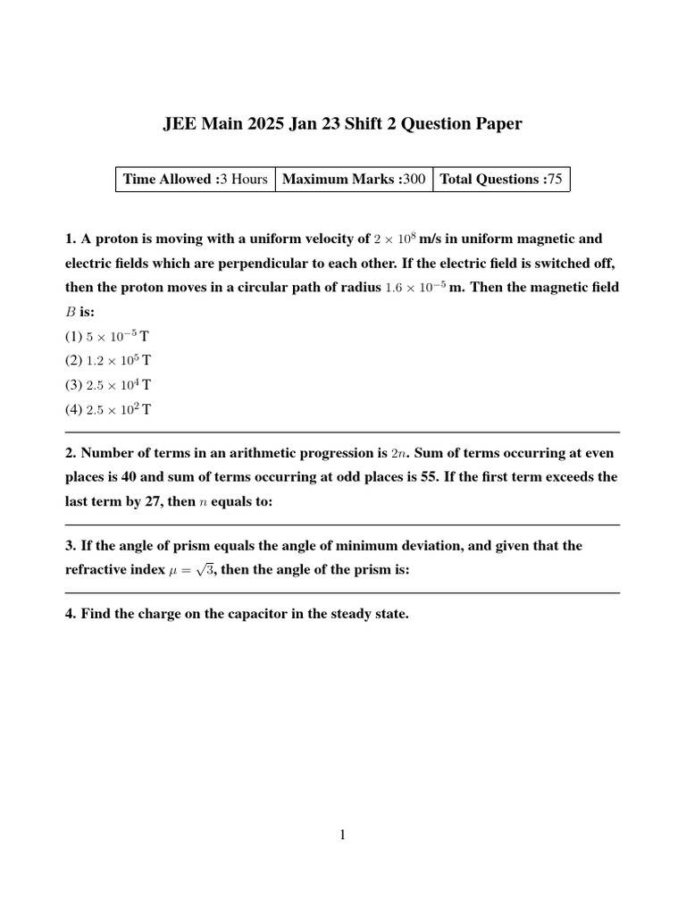 JEE Main 2025 Shift 2 Question Paper | PDF | Physical Chemistry ...