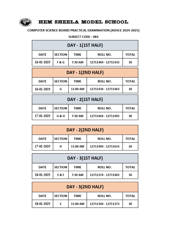 AISSCE 2024-2025 CS Exam Schedule | PDF