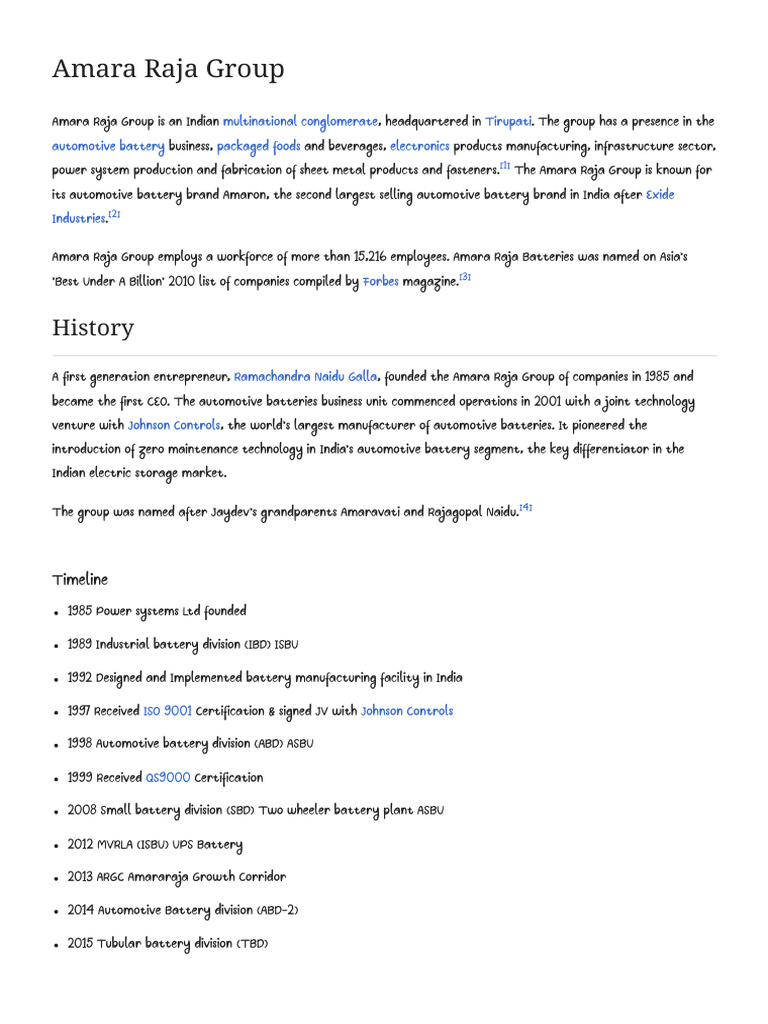 Amara Raja Group - Wikipedia | PDF | Energy Storage