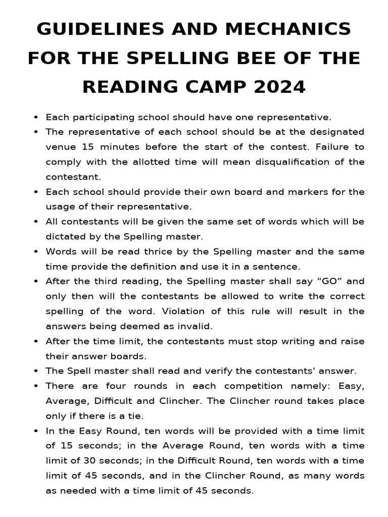 Spelling Bee Guidelines 2024 | PDF