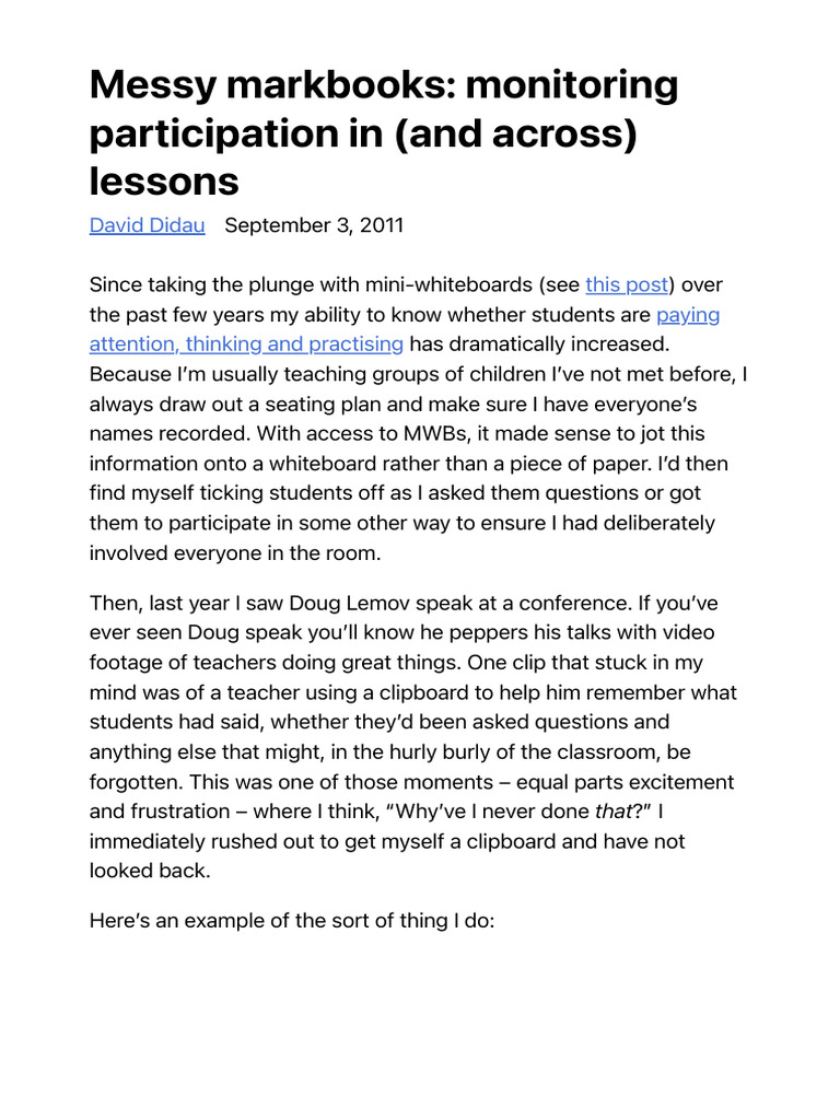 Enhancing Classroom Engagement with Messy Markbooks | PDF