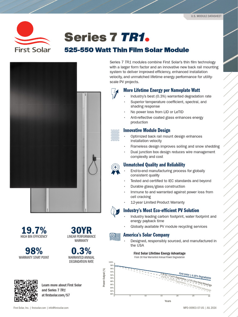 First Solar Series 7 TR1 Module Efficiency | PDF | Photovoltaics ...