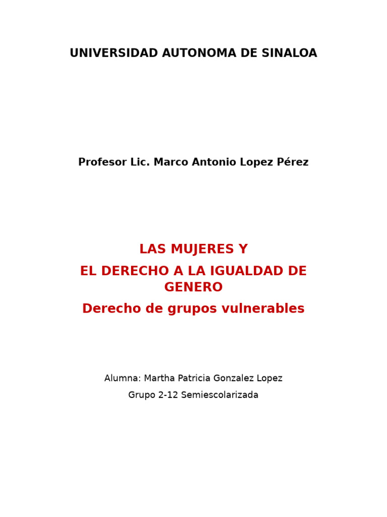 Las Mujeres y El Derecho A La Igualdad de Género | PDF | Estudios de ...