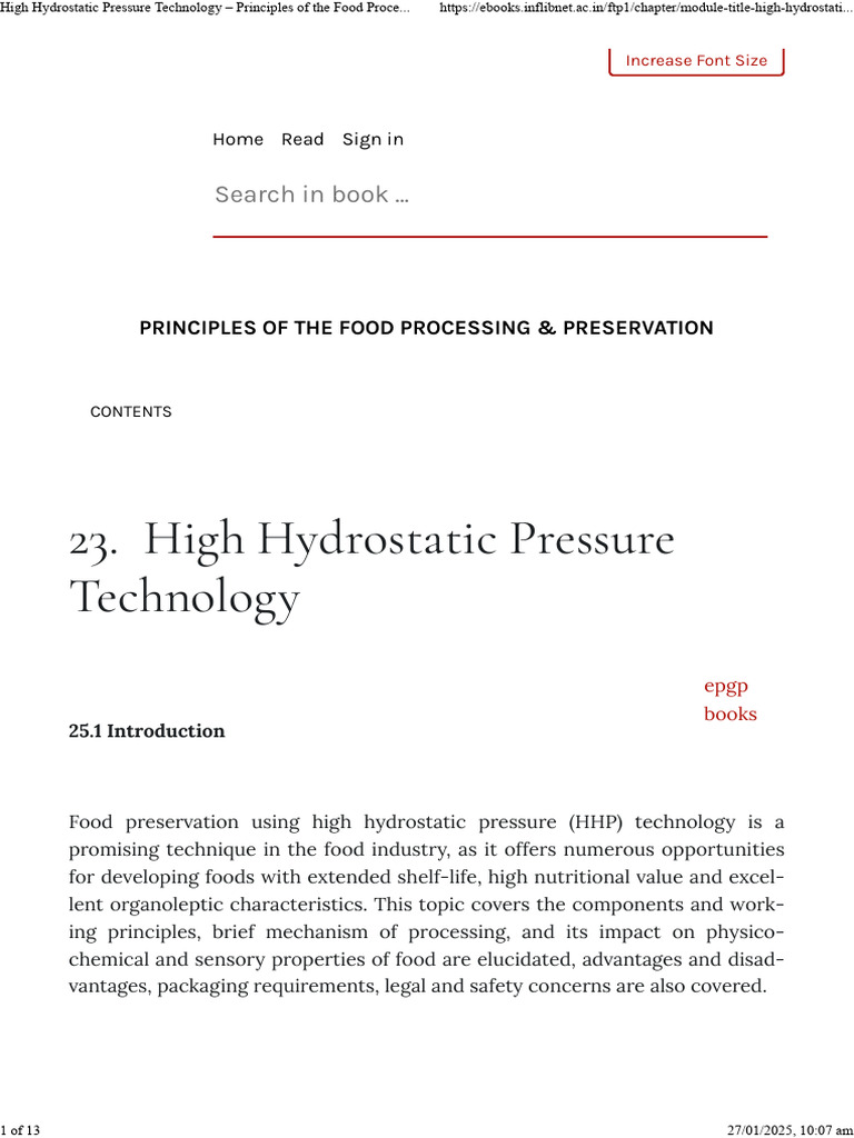 High Hydrostatic Pressure in Food Processing | PDF | Chemistry