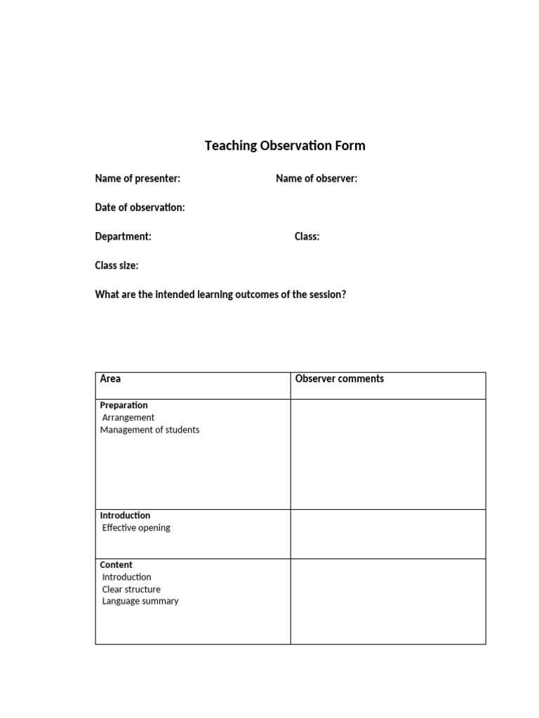 Teaching Observation Evaluation Form | PDF