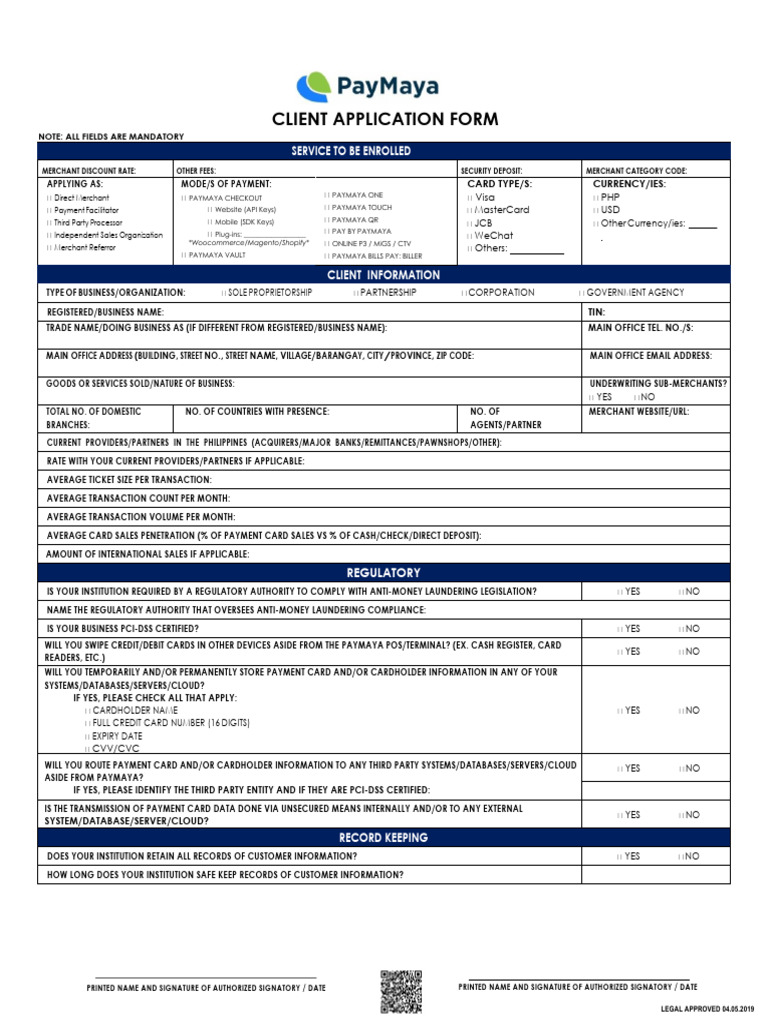 CLIENT APPLICATION FORM - 04jun19 | PDF | Credit Card | Master Card