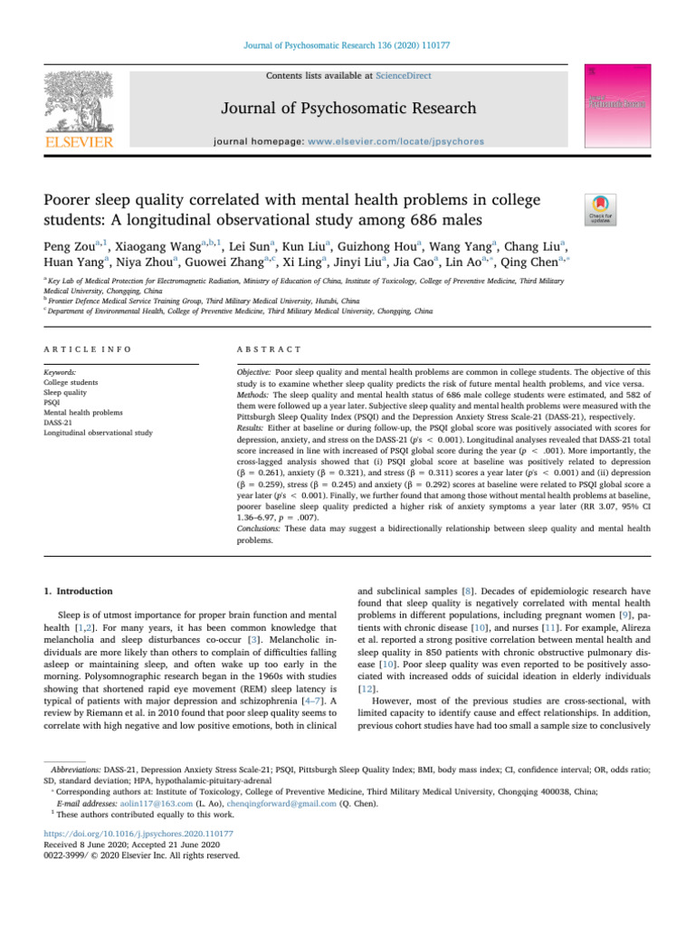 Sleep Quality and Mental Health in College Students | PDF | Mental ...
