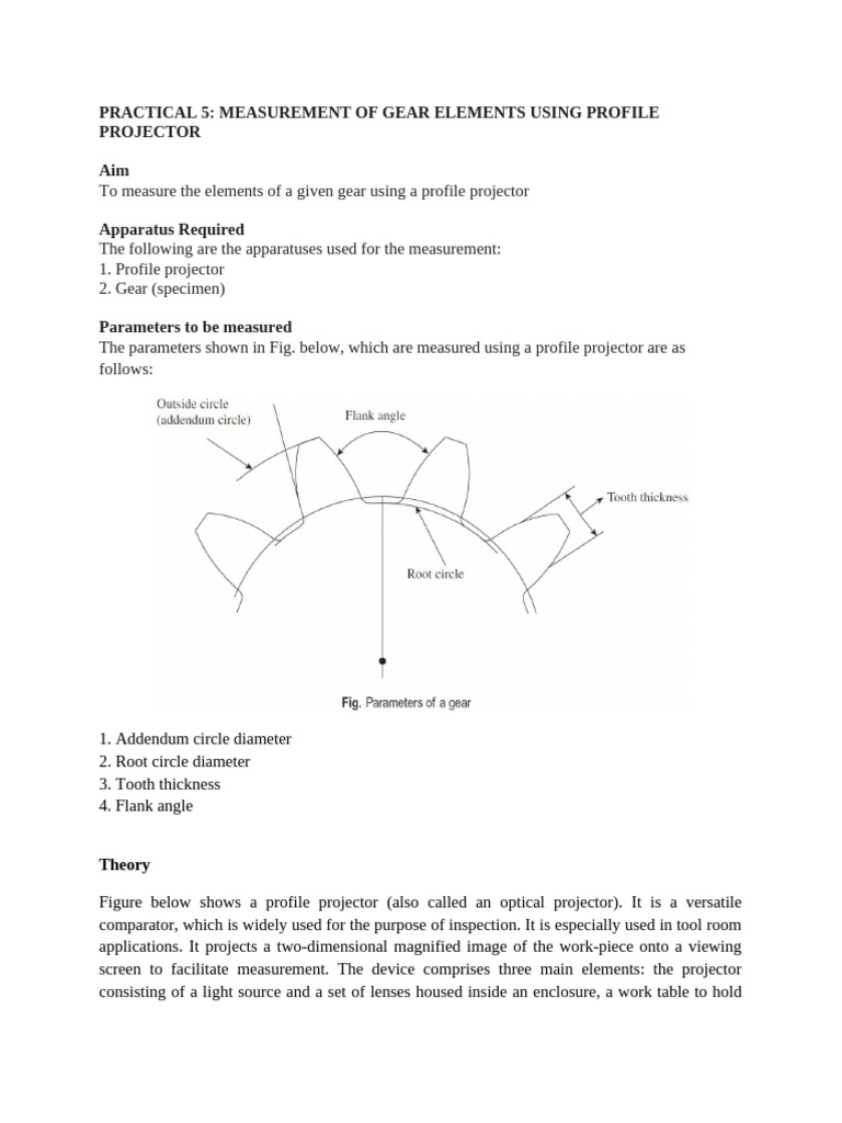 Practical 5 - Measurement of Gear Elements Using Profile Projector ...