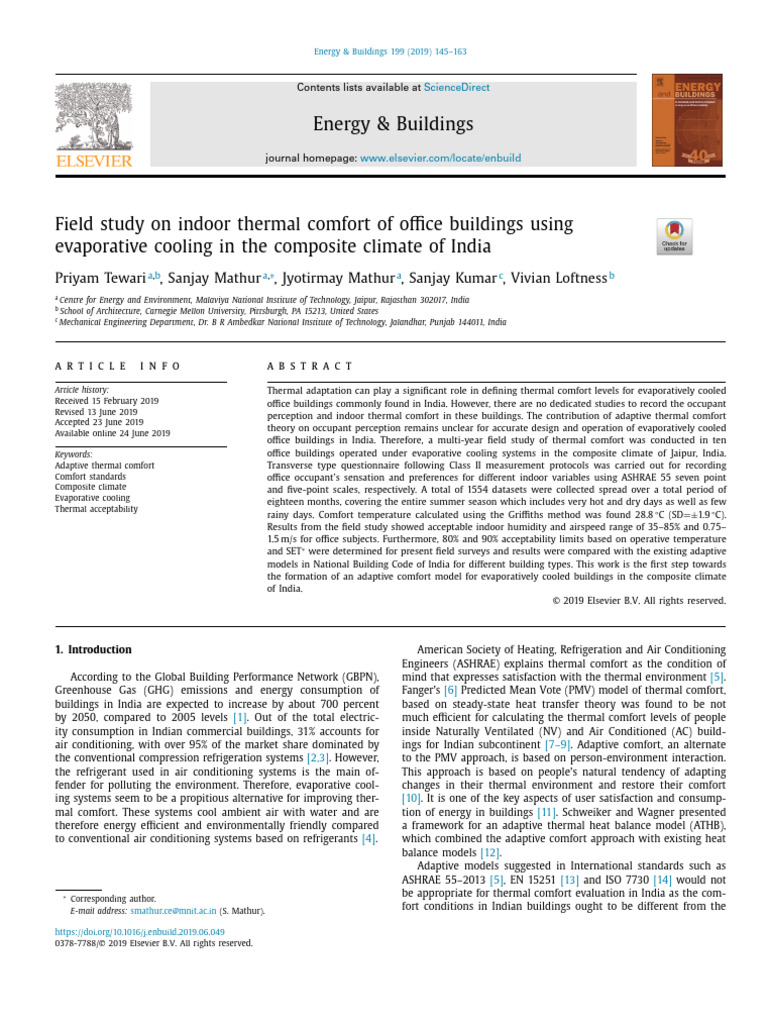 Indoor Thermal Comfort in Indian Offices | PDF | Humidity | Heat Transfer