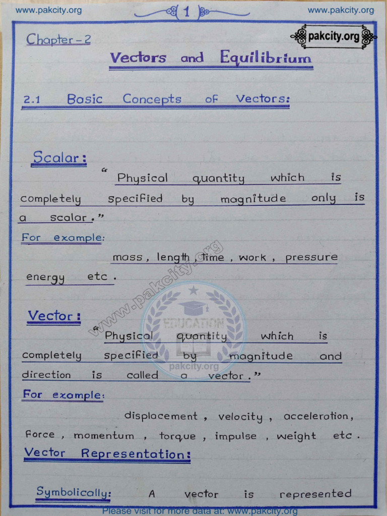 11th Physics CH 2 Imp Handwritten Gift Notes 2025 | PDF