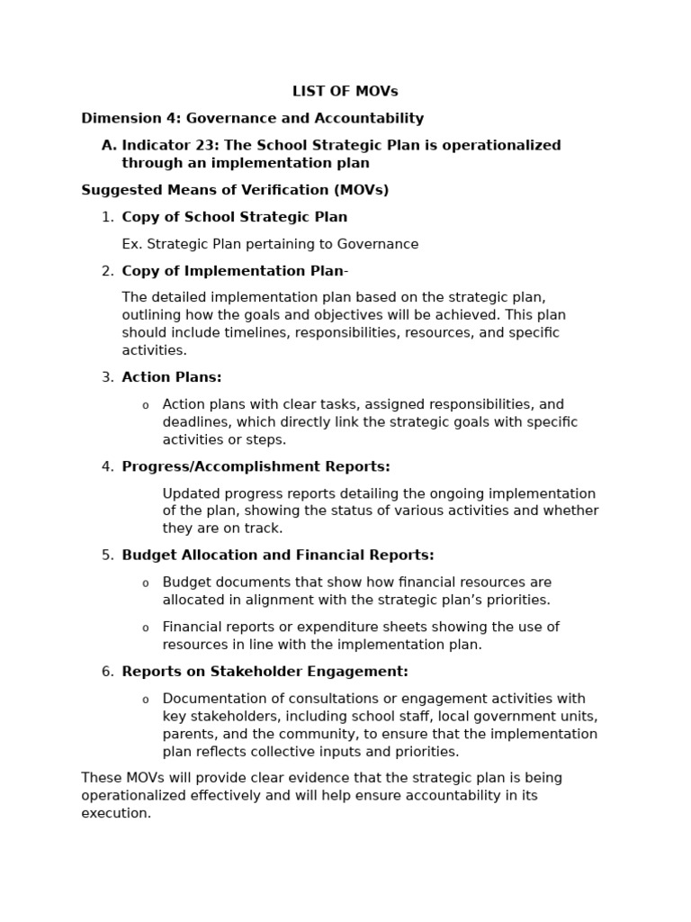 Means of Verification for Governance | PDF | Strategic Planning ...