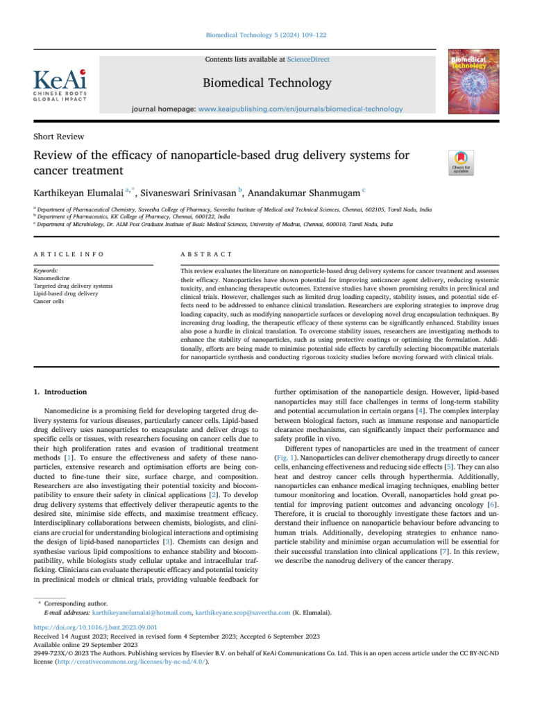 Efficacy of Nanoparticle Drug Delivery in Cancer | PDF | Chemotherapy ...