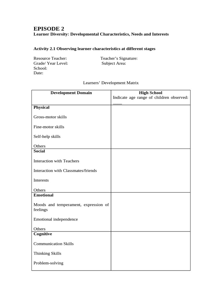 Observing Learner Development Traits | PDF