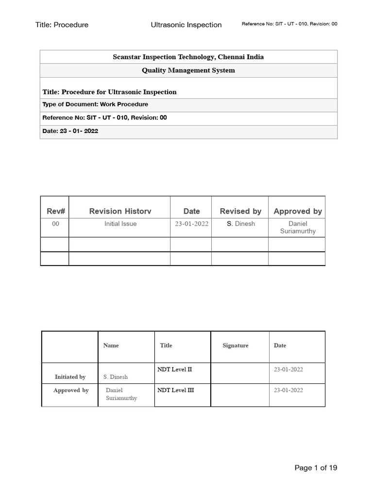 Ultrasonic Inspection Procedure Guide | PDF | Nondestructive Testing ...