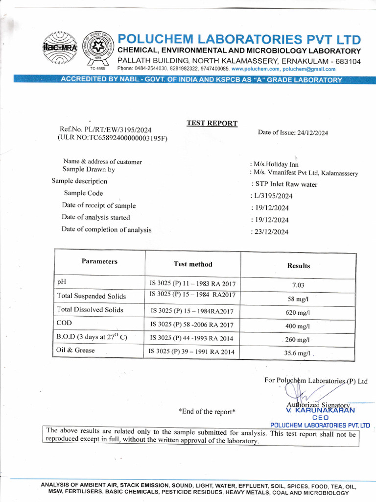 Water Quality Test Report | PDF | Environmental Science | Chemistry