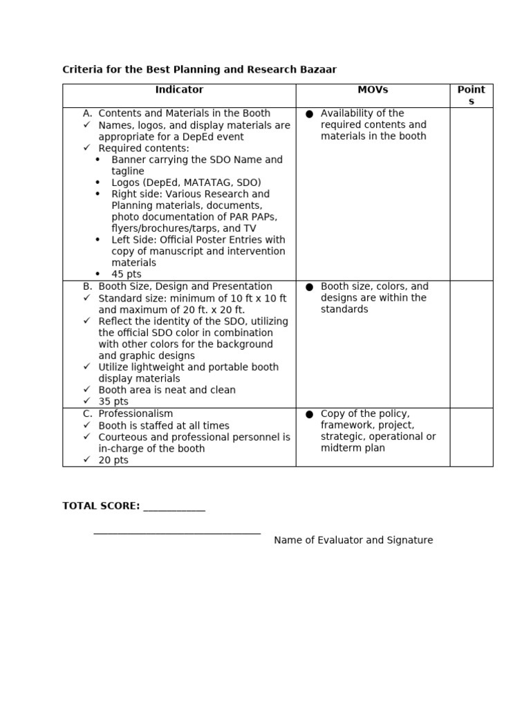 DepEd Event Booth Criteria | PDF