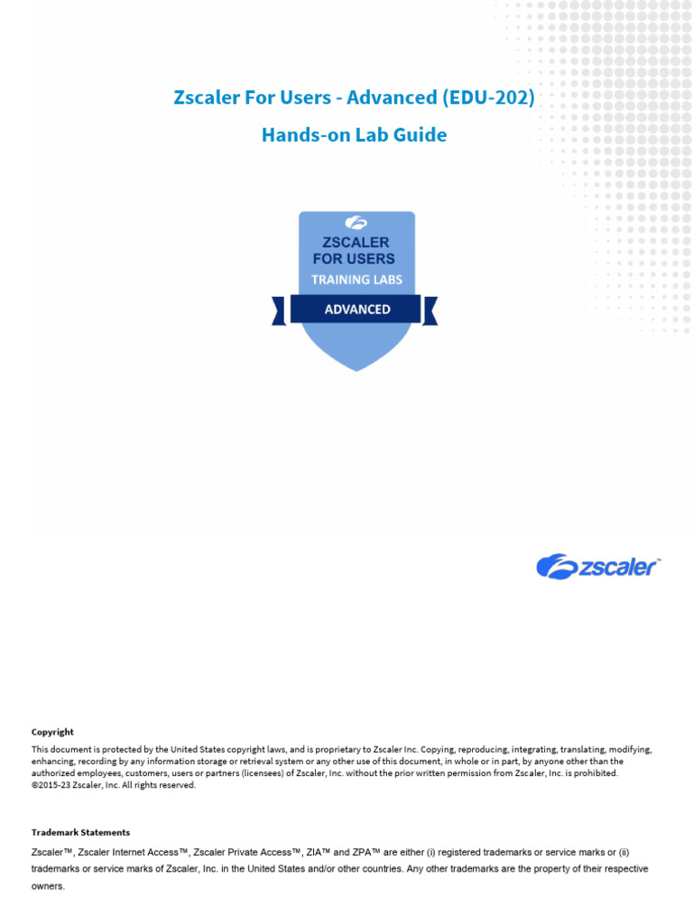 Zscaler For Users - Advanced (EDU 202) Lab Guide - v.1.2 - 20231018 ...