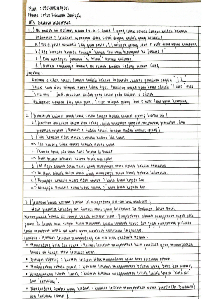 UTS B.INDONESIA Nur Rohmah Zakiyah | PDF