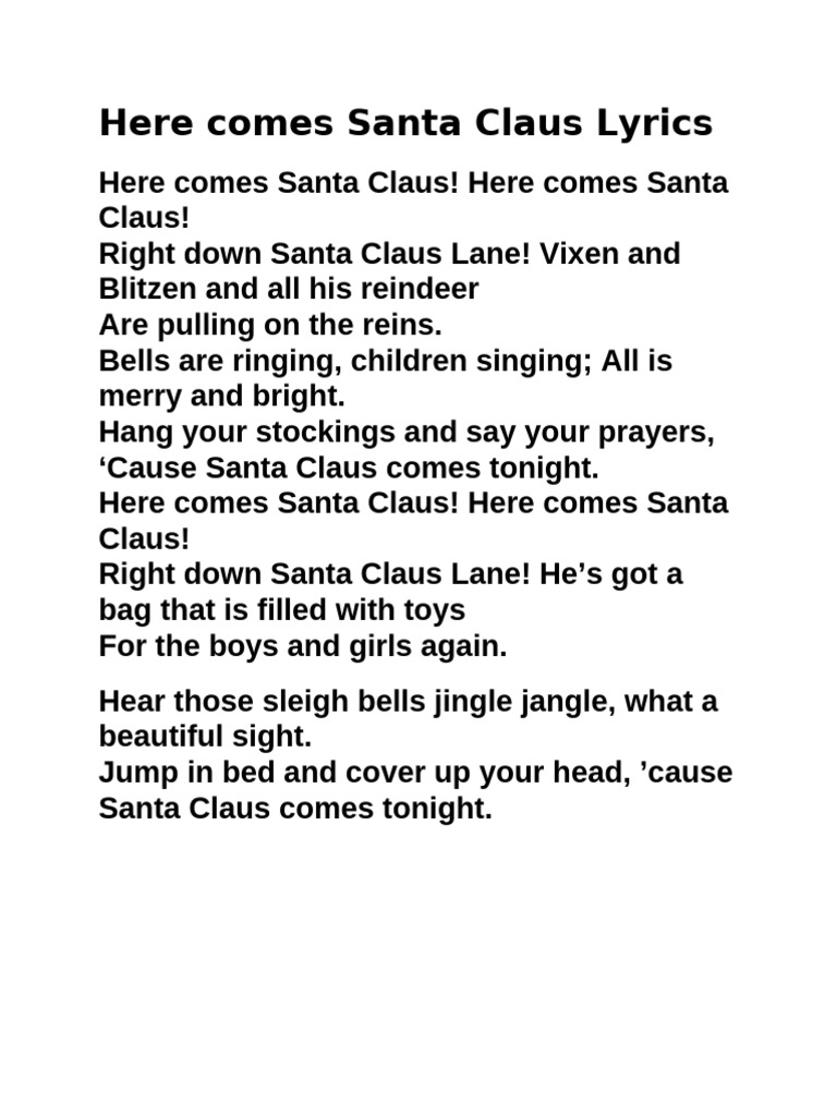 Here Comes Santa Claus Lyrics PDF