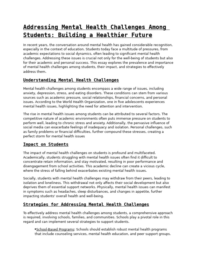 Addressing Mental Health Challenges Among Students (1) | PDF | Mental ...