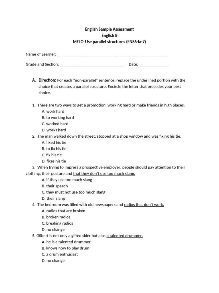 English sample assessment pdf
