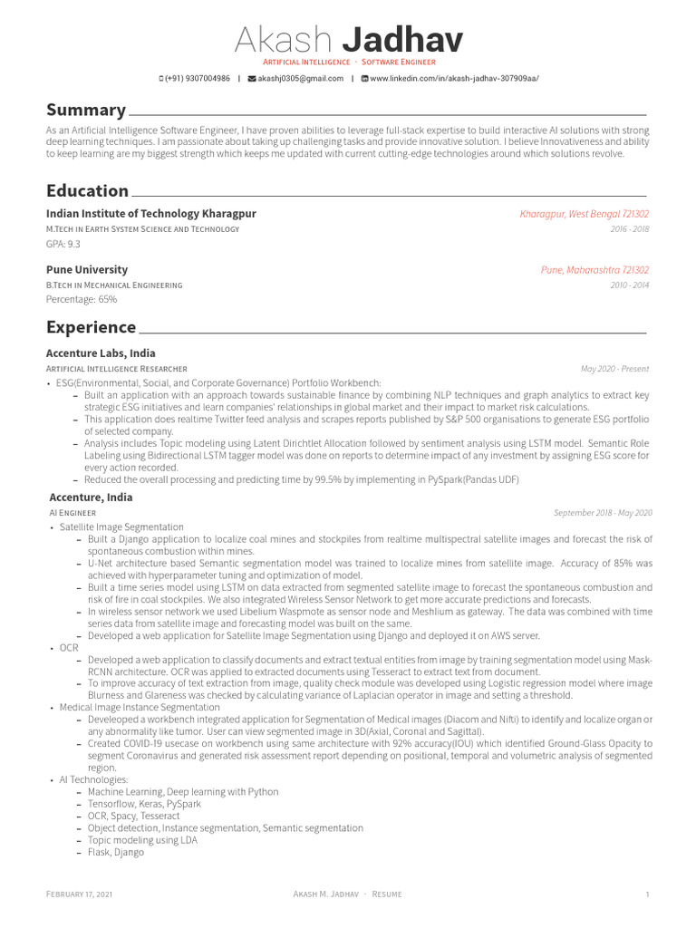 AI Software Engineer Resume - Akash Jadhav | PDF | Artificial ...