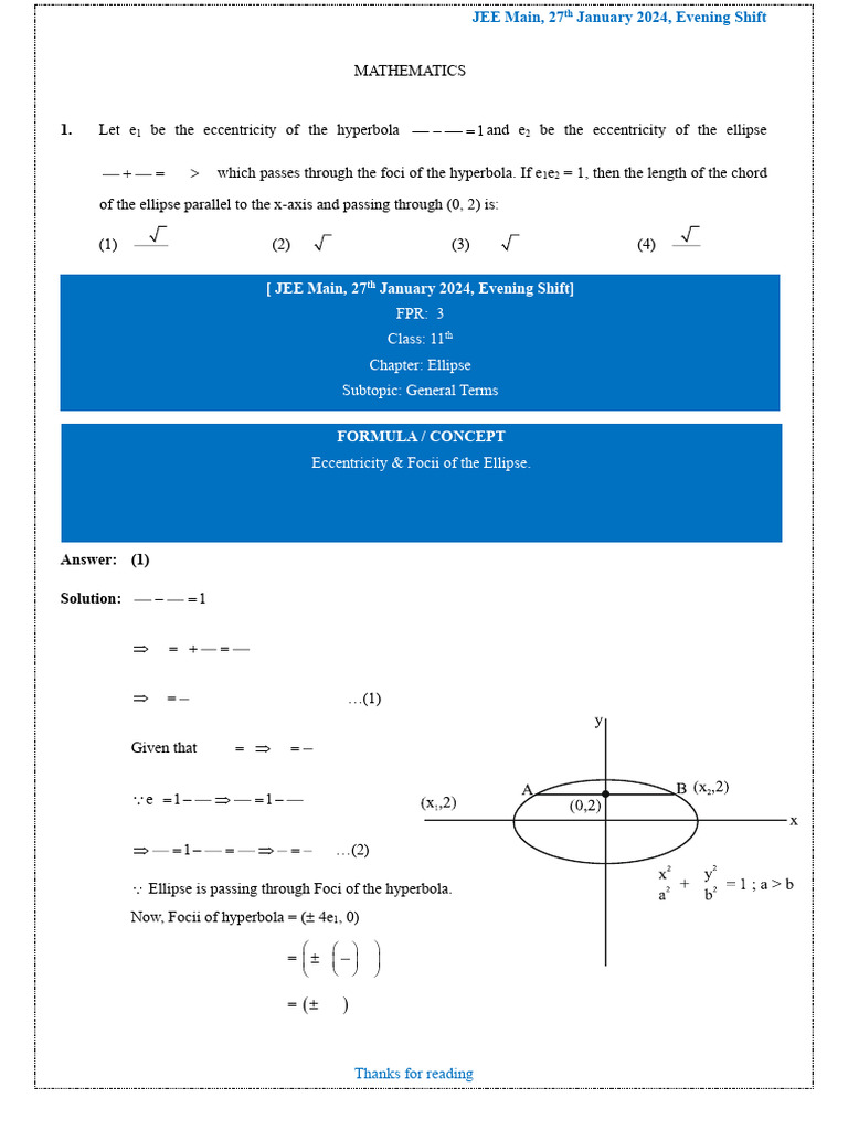 JEE Main 2024 Maths Solutions Overview | PDF | Triangle | Mathematical ...
